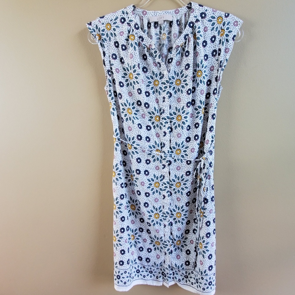 LOFT Sleeveless Button Down Floral Dress, Small